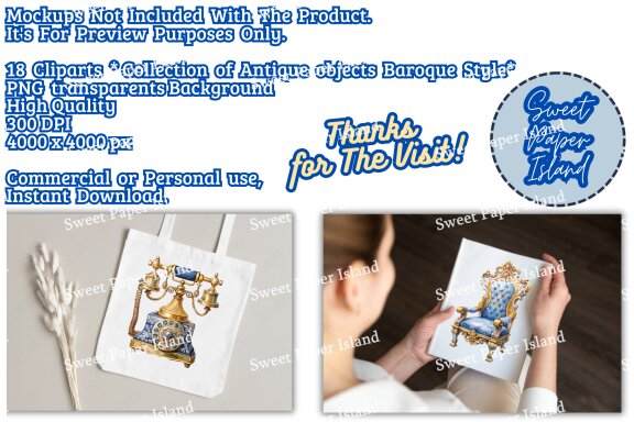 Pack Of 18 Cliparts - Collection Of Antique Objects Baroque Style 