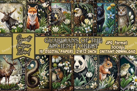 Pack Of 15 Digital Papers - Guardians of the Ancient Forest 