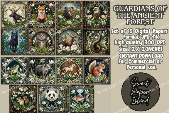 Pack Of 15 Digital Papers - Guardians of the Ancient Forest 