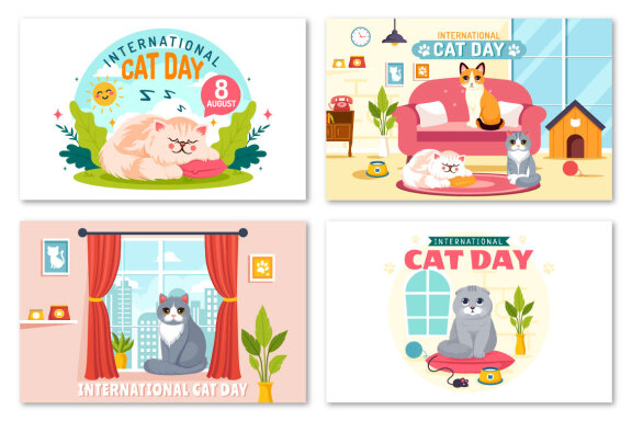 12 International Cat Day Illustration
