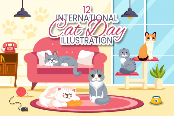 12 International Cat Day Illustration