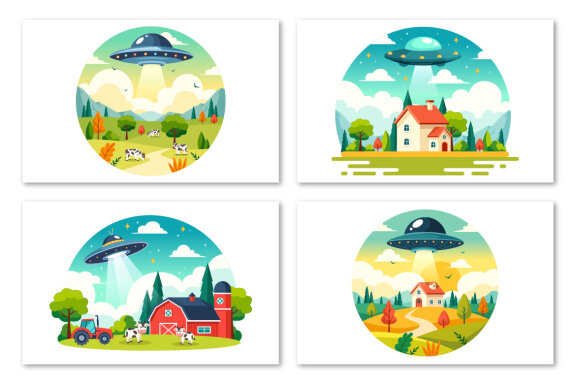 9 UFO Flying Spaceship Illustration