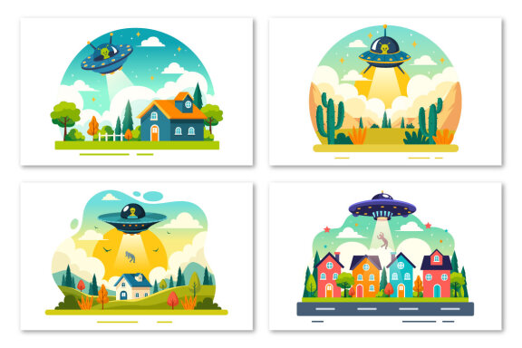 9 UFO Flying Spaceship Illustration