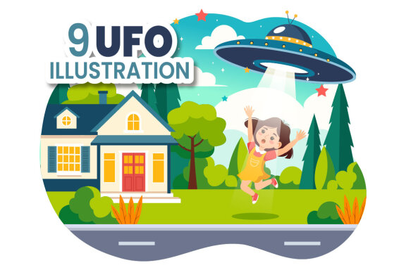 9 UFO Flying Spaceship Illustration