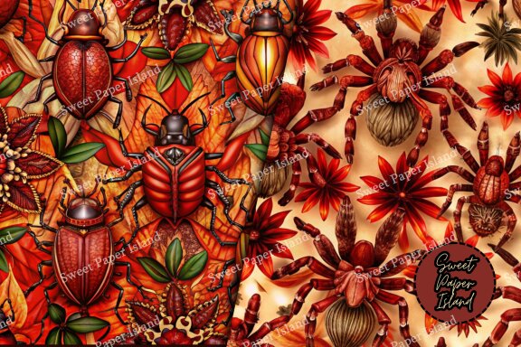 Pack Of 6 Digital Papers Patterns - Psychedelic Insects