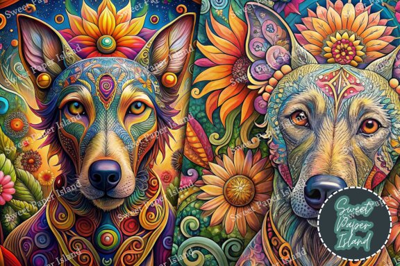 Pack Of 6 Digital Papers - Hippie Spiritual Groovy Dogs