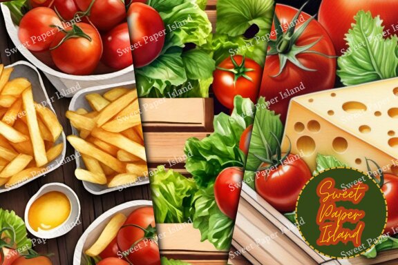 Set Of 6 Digital Papers - Tomatoes And Potato Chip Party