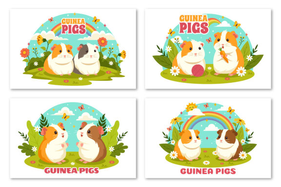 12 Guinea Pig Pets Illustration