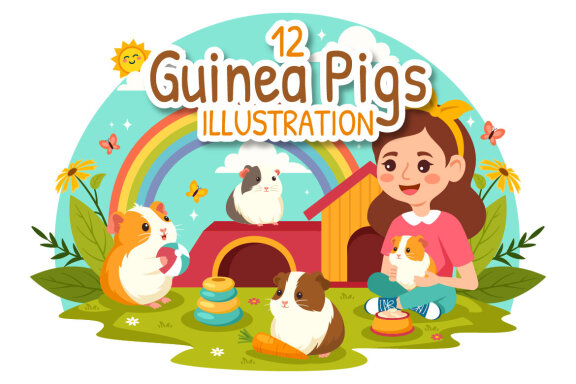 12 Guinea Pig Pets Illustration