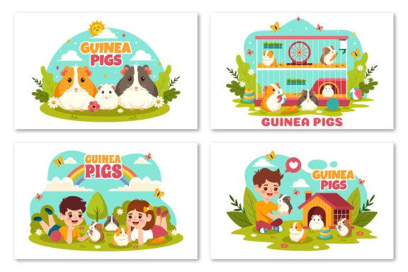 12 Guinea Pig Pets Illustration