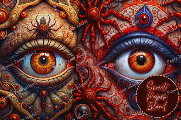 Set of 8 Digital Papers - Spider Eyes Extraterrestrial Mutation