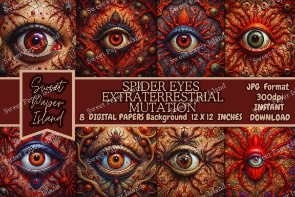 Set of 8 Digital Papers - Spider Eyes Extraterrestrial Mutation