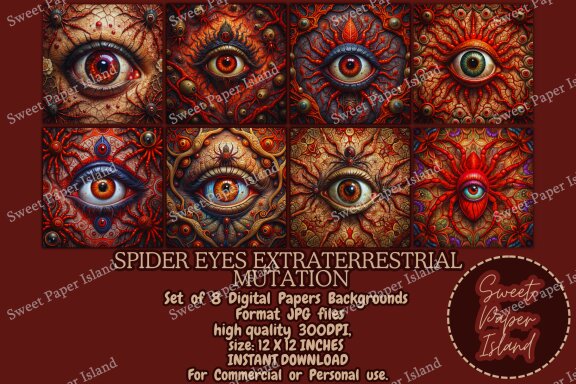 Set of 8 Digital Papers - Spider Eyes Extraterrestrial Mutation