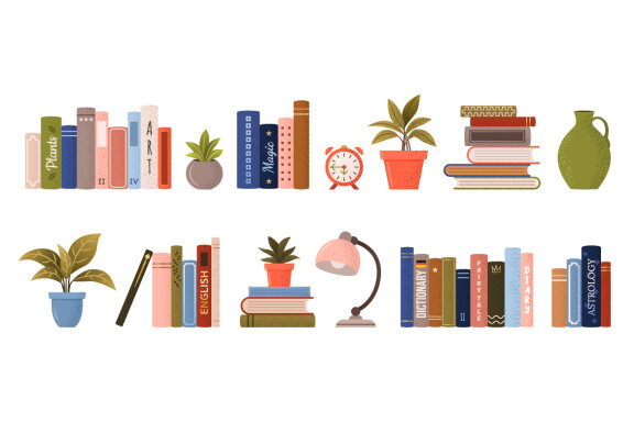 Stack and piles of various books. isolated vector illustrations.