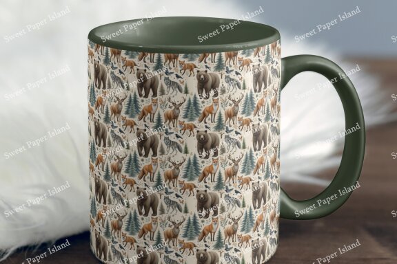 Set Of 6 Digital Papers Patterns - Wild Forest Animals In Watercolor