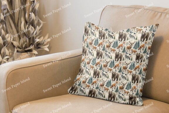 Set Of 6 Digital Papers Patterns - Wild Forest Animals In Watercolor