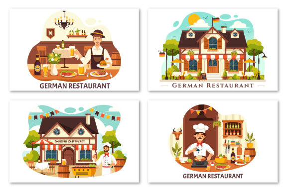 10 German Food Restaurant Illustration