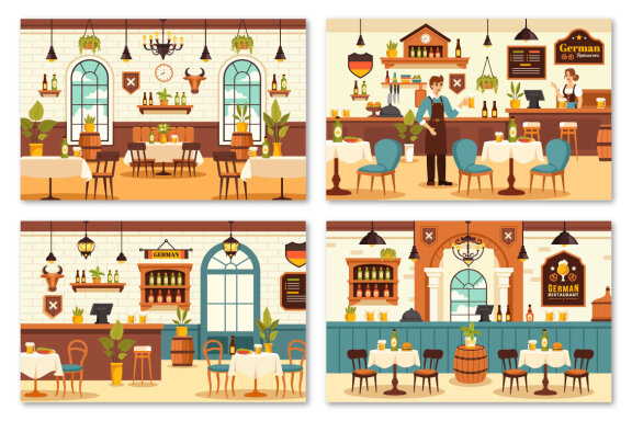 10 German Food Restaurant Illustration