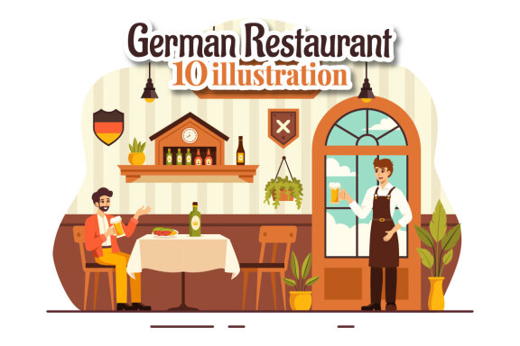 10 German Food Restaurant Illustration
