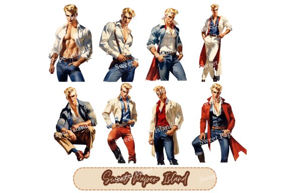 Pack Of 8 Cliparts - Magazine Men Top Models In Watercolor