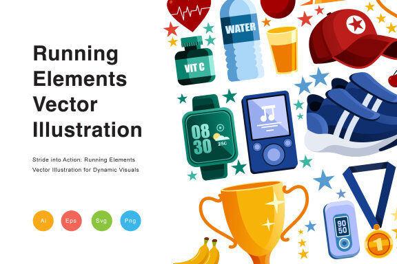 Running Elements Vector Illustration