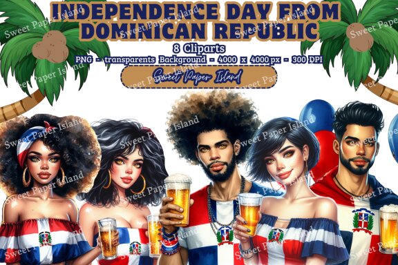 Pack of 8 Cliparts - Independence Day From the Dominican Republic