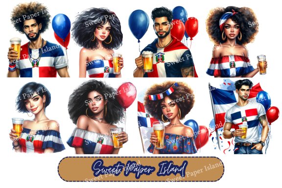 Pack of 8 Cliparts - Independence Day From the Dominican Republic