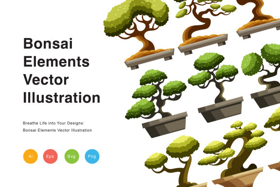 Bonsai Elements Vector Illustration
