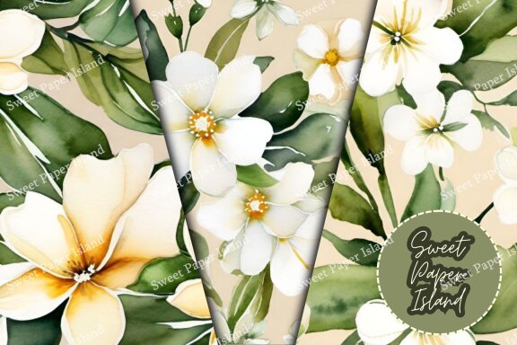 Pack Of 7 Digital Paper - Margareth's Daisies In Watercolor