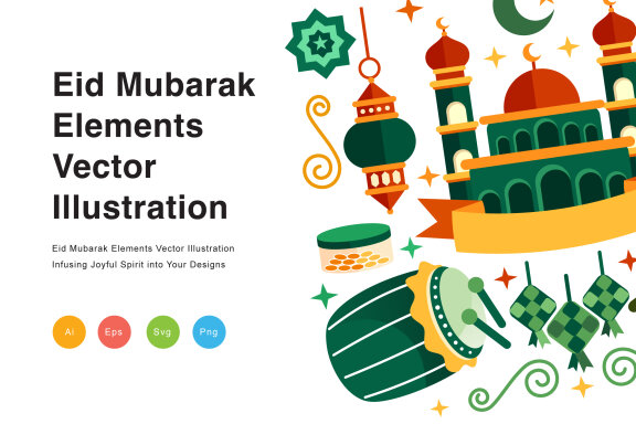 Eid Mubarak Elements Vector Illustration