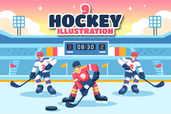 9 Hockey Player Sport Illustration