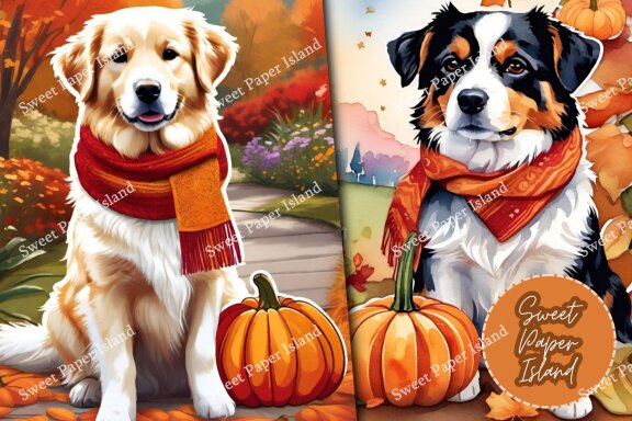 8 FREE Digital Papers - Dogs And Pumpkins