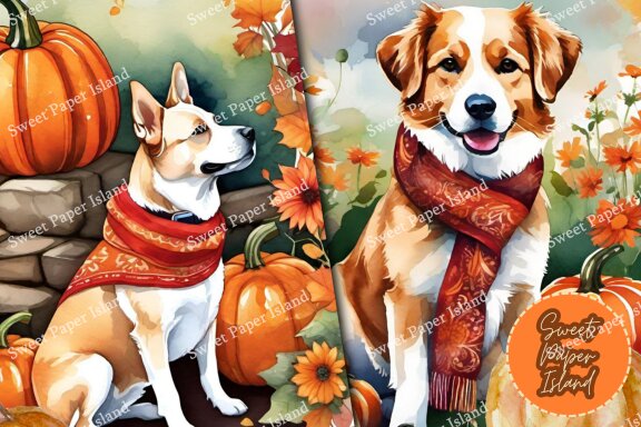 8 FREE Digital Papers - Dogs And Pumpkins