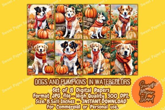 8 FREE Digital Papers - Dogs And Pumpkins