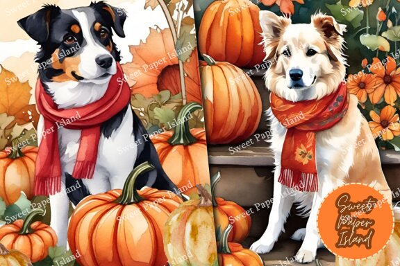 8 FREE Digital Papers - Dogs And Pumpkins