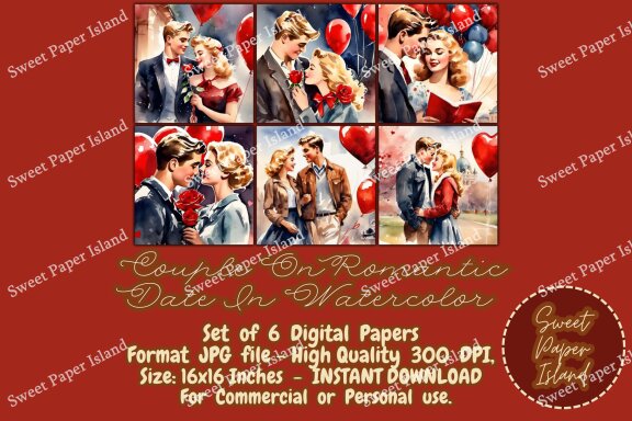 6 FREE Digital Papers - Couple On Romantic Date