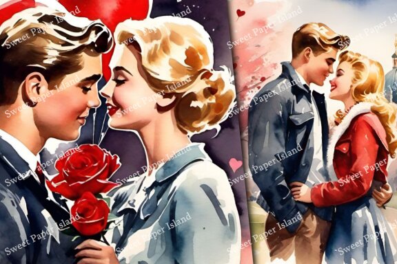 6 FREE Digital Papers - Couple On Romantic Date