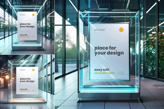 Glass Protective Box Poster Frame Mockups