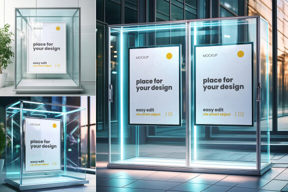 Glass Protective Box Poster Frame Mockups