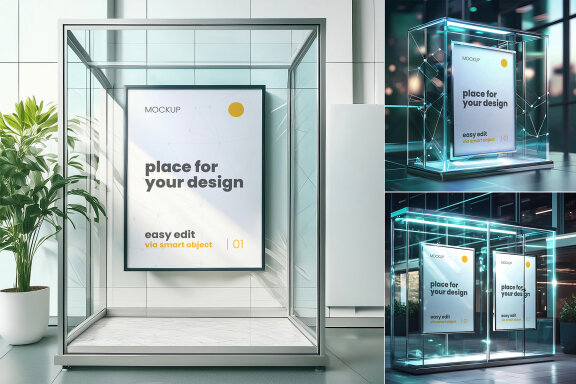 Glass Protective Box Poster Frame Mockups
