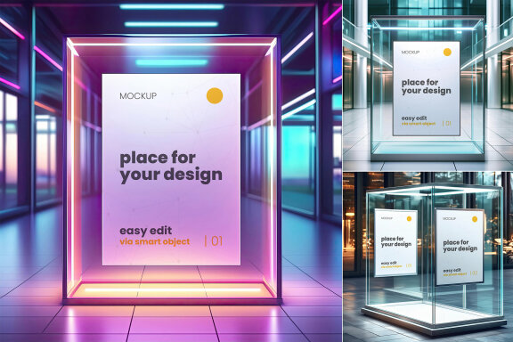 Glass Protective Box Poster Frame Mockups