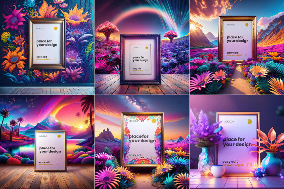 Psychedelic Set of Poster Frames Mockups