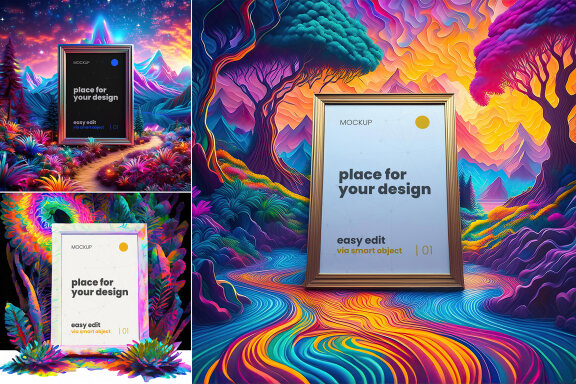 Psychedelic Set of Poster Frames Mockups