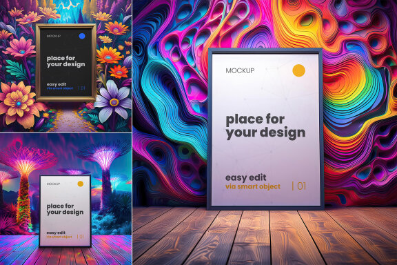 Psychedelic Set of Poster Frames Mockups