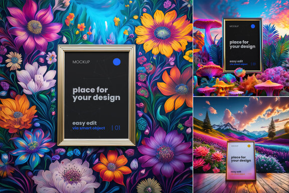 Psychedelic Set of Poster Frames Mockups