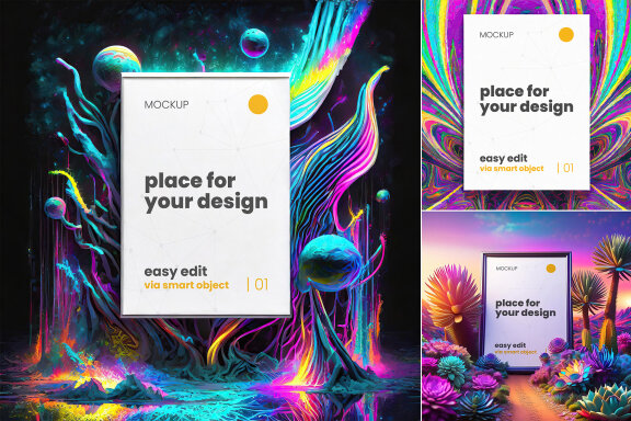 Psychedelic Set of Poster Frames Mockups