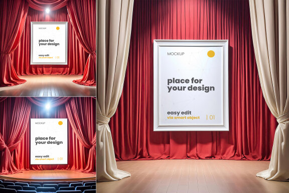 Red Curtains Stage Poster Mockups