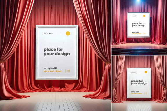 Red Curtains Stage Poster Mockups