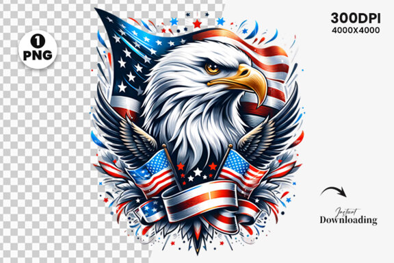 Watercolor 4th July Patriotic Eagle Sublimation Clipart PNG