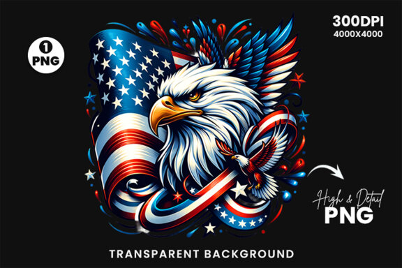 Watercolor 4th July Patriotic Eagle Sublimation Clipart PNG